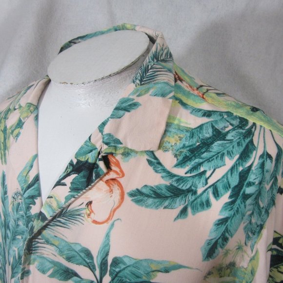 Old Navy Men Hawaiian retro pink flamingo camp shirt XL 24.5" p2p rayon tropical - Picture 5 of 11
